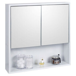 Urbn-Living Urbnliving Height 60Cm Wooden Wall White Bathroom Storage Cabinet With Mirror And 2 Half Doors