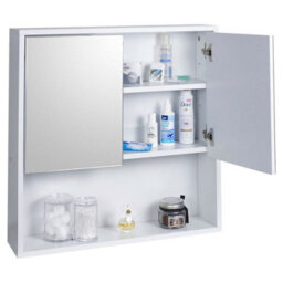 Urbn-Living Urbnliving Height 60Cm Wooden Wall White Bathroom Storage Cabinet With Mirror And 2 Half Doors - thumbnail 4