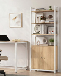 Vasagle 6-Tier Bookcase, Tall Bookshelf With Door, Metal Frame, Adjustable Shelves, 24 X 60 X 159.5 Cm, Golden Oak And Matte White