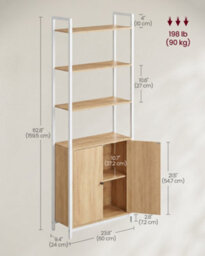 Vasagle 6-Tier Bookcase, Tall Bookshelf With Door, Metal Frame, Adjustable Shelves, 24 X 60 X 159.5 Cm, Golden Oak And Matte White - thumbnail 7