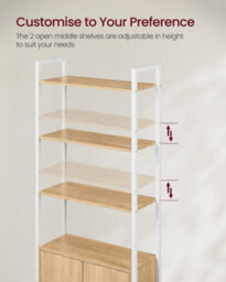 Vasagle 6-Tier Bookcase, Tall Bookshelf With Door, Metal Frame, Adjustable Shelves, 24 X 60 X 159.5 Cm, Golden Oak And Matte White - thumbnail 6