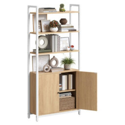 Vasagle 6-Tier Bookcase, Tall Bookshelf With Door, Metal Frame, Adjustable Shelves, 24 X 60 X 159.5 Cm, Golden Oak And Matte White - thumbnail 2