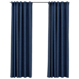Berkfield Linen-Look Blackout Curtains With Hooks 2 Pcs Blue 140X225 Cm - thumbnail 2