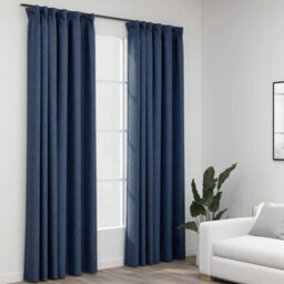 Berkfield Linen-Look Blackout Curtains With Hooks 2 Pcs Blue 140X225 Cm