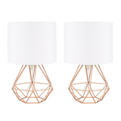 Valuelights Angus Pair Of Angus Copper Metal Basket Cage Table Lamps With White Fabric Shades - image 1