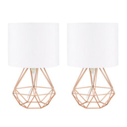 Valuelights Angus Pair Of Angus Copper Metal Basket Cage Table Lamps With White Fabric Shades