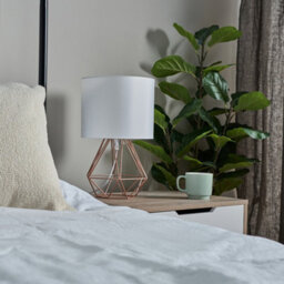 Valuelights Angus Pair Of Angus Copper Metal Basket Cage Table Lamps With White Fabric Shades - thumbnail 8