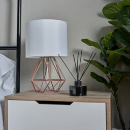 Valuelights Angus Pair Of Angus Copper Metal Basket Cage Table Lamps With White Fabric Shades - thumbnail 7
