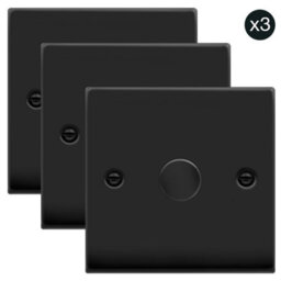 3 Pack - Matt Black 1 Gang 2 Way Led 100W Trailing Edge Dimmer Light Switch - Se Home