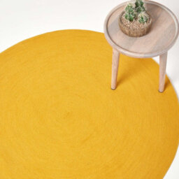 Homescapes Mustard Yellow Handmade Woven Braided Round Rug, 120 Cm - thumbnail 1