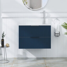Royal Bathrooms Evora 700mm Midnight Blue Fluted Wall Hung Countertop Vanity Unit 2 Drawer With Round Basin - thumbnail 1