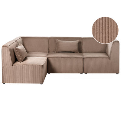 Beliani Modular Corner Sofa 4 Seater Lemvig Corduroy Sand Beige Right Hand - image 1