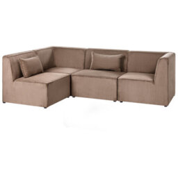 Beliani Modular Corner Sofa 4 Seater Lemvig Corduroy Sand Beige Right Hand - thumbnail 5