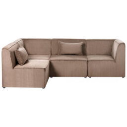 Beliani Modular Corner Sofa 4 Seater Lemvig Corduroy Sand Beige Right Hand - thumbnail 4
