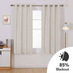 Deconovo Blackout Eyelet Curtains, Super Soft Gold Diamond Printed Thermal Insulated Curtains, W52 X L54 Inch, Light Beige, 1 Pair - thumbnail 2