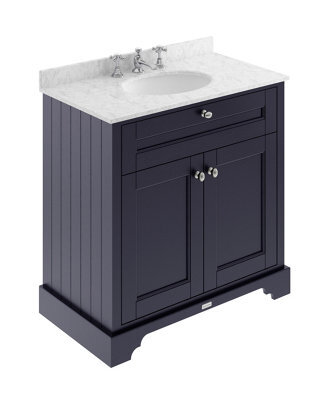 Hudson Reed Floor Standing Two Door Traditional Vanity Unit With 3 Tap Hole Grey Marble Top & Basin In Twilight Blue, 820 X 470mm - image 1