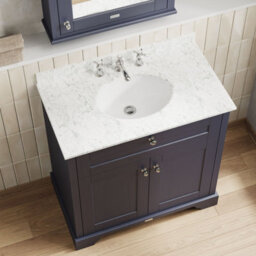 Hudson Reed Floor Standing Two Door Traditional Vanity Unit With 3 Tap Hole Grey Marble Top & Basin In Twilight Blue, 820 X 470mm - thumbnail 3