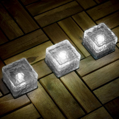 Globrite Solar Garden Path Lights - Set Of 3 - White Led - Glass Outdoor Lighting Stakes - Solar Powered Waterproof Lawn Décor - image 1
