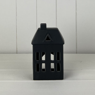 Four Candle Satchville Black Ceramic House Tealight Holder - image 1