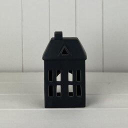 Four Candle Satchville Black Ceramic House Tealight Holder