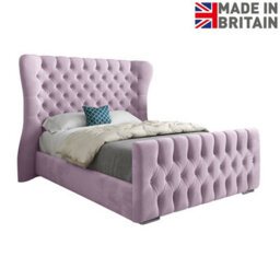 Parma Wide Curved Winged Upholstered Soft Velvet Bed Frame - Pink - thumbnail 6