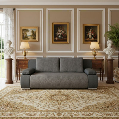 Emma Sofa Bed With Sleeping Function Built In Storage Compartment Upholstered Sofa With Cushions Grey Melange And Grey - image 1