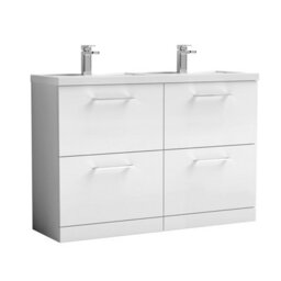 Balterley Level 1200mm Floor Standing 4 Drawer Vanity Unit With Double Basin, Handles & Overflow For Bathroom Storage Gloss White - thumbnail 1