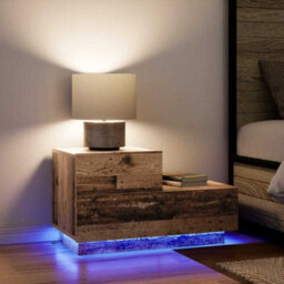 Berkfield Modern Bedside Cabinet With Led Lights Old Wood 100X36X49 Cm - thumbnail 4