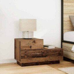 Berkfield Modern Bedside Cabinet With Led Lights Old Wood 100X36X49 Cm - thumbnail 2