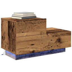 Berkfield Modern Bedside Cabinet With Led Lights Old Wood 100X36X49 Cm - thumbnail 3