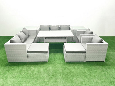 Fimous Rattan Garden Furniture Set Outdoor 8 Seater Patio Dinin G Sofa Sets Dining Table 2 Chairs 2 Side Tables 2 Big Stools - image 1