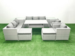 Fimous Rattan Garden Furniture Set Outdoor 8 Seater Patio Dinin G Sofa Sets Dining Table 2 Chairs 2 Side Tables 2 Big Stools - thumbnail 1