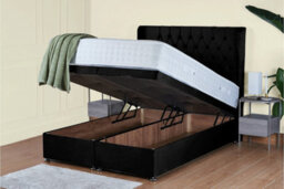 UKBEDFURNITURE Bronte Plush Black End Opening Divan Ottoman Bed With 54 Inch Headboard & 10 Inch Orthopaedic Mattress - thumbnail 2