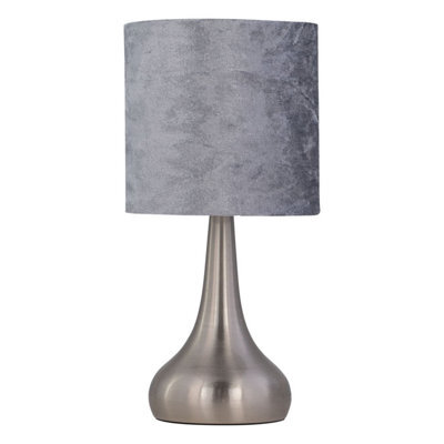 First Choice Lighting Romana - Brushed Chrome Touch Table Lamp With Grey Crushed Velvet - image 1