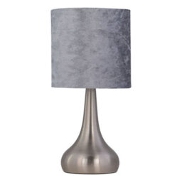 First Choice Lighting Romana - Brushed Chrome Touch Table Lamp With Grey Crushed Velvet - thumbnail 1