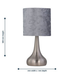 First Choice Lighting Romana - Brushed Chrome Touch Table Lamp With Grey Crushed Velvet - thumbnail 6