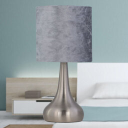 First Choice Lighting Romana - Brushed Chrome Touch Table Lamp With Grey Crushed Velvet - thumbnail 5