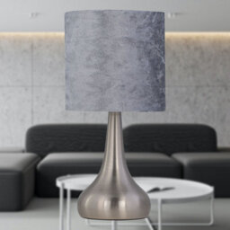 First Choice Lighting Romana - Brushed Chrome Touch Table Lamp With Grey Crushed Velvet - thumbnail 4