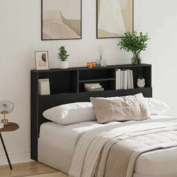 Berkfield Headboard Cabinet In Black Oak - 160X19X103.5 Cm, Made From Engineered Wood. - thumbnail 4