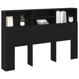 Berkfield Headboard Cabinet In Black Oak - 160X19X103.5 Cm, Made From Engineered Wood. - thumbnail 3