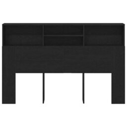 Berkfield Headboard Cabinet In Black Oak - 160X19X103.5 Cm, Made From Engineered Wood. - thumbnail 6