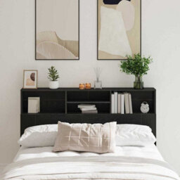 Berkfield Headboard Cabinet In Black Oak - 160X19X103.5 Cm, Made From Engineered Wood. - thumbnail 1