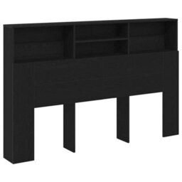 Berkfield Headboard Cabinet In Black Oak - 160X19X103.5 Cm, Made From Engineered Wood. - thumbnail 2