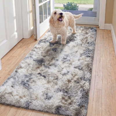 Oxford Homeware Shaggy Rug Anti-Slip Washable Soft Fluffy Living Room And Bedroom Rug (Mottled Light Grey, 60X220Cm) - image 1