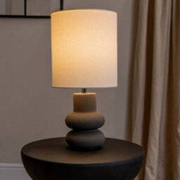 Valuelights Jude Linen Tall Drum Shade Black Stacked Abstract Ceramic Table Lamp