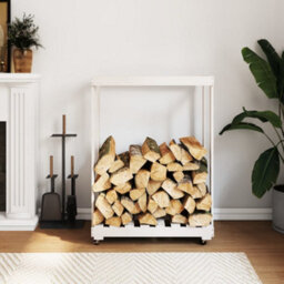 Walplus Log Holder With Wheels White 76.5X40X108 Cm Solid Wood Pine