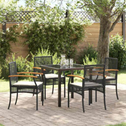 Walplus Garden Dining Set 5 Pcs Black Poly Rattan - thumbnail 1