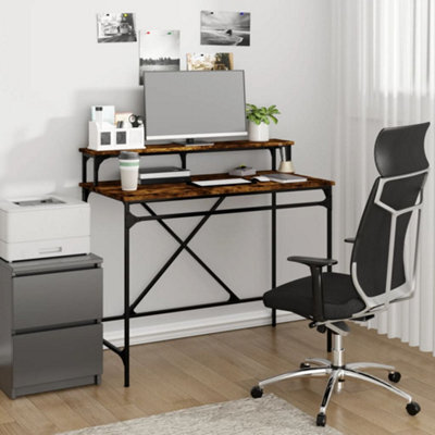 Berkfield Desk Smoked Oak 100X50X90 Cm Engineered Wood And Iron - image 1