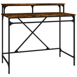 Berkfield Desk Smoked Oak 100X50X90 Cm Engineered Wood And Iron - thumbnail 2