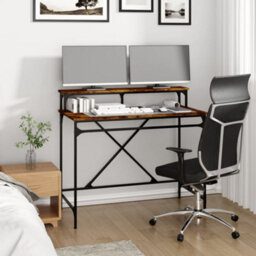 Berkfield Desk Smoked Oak 100X50X90 Cm Engineered Wood And Iron - thumbnail 3